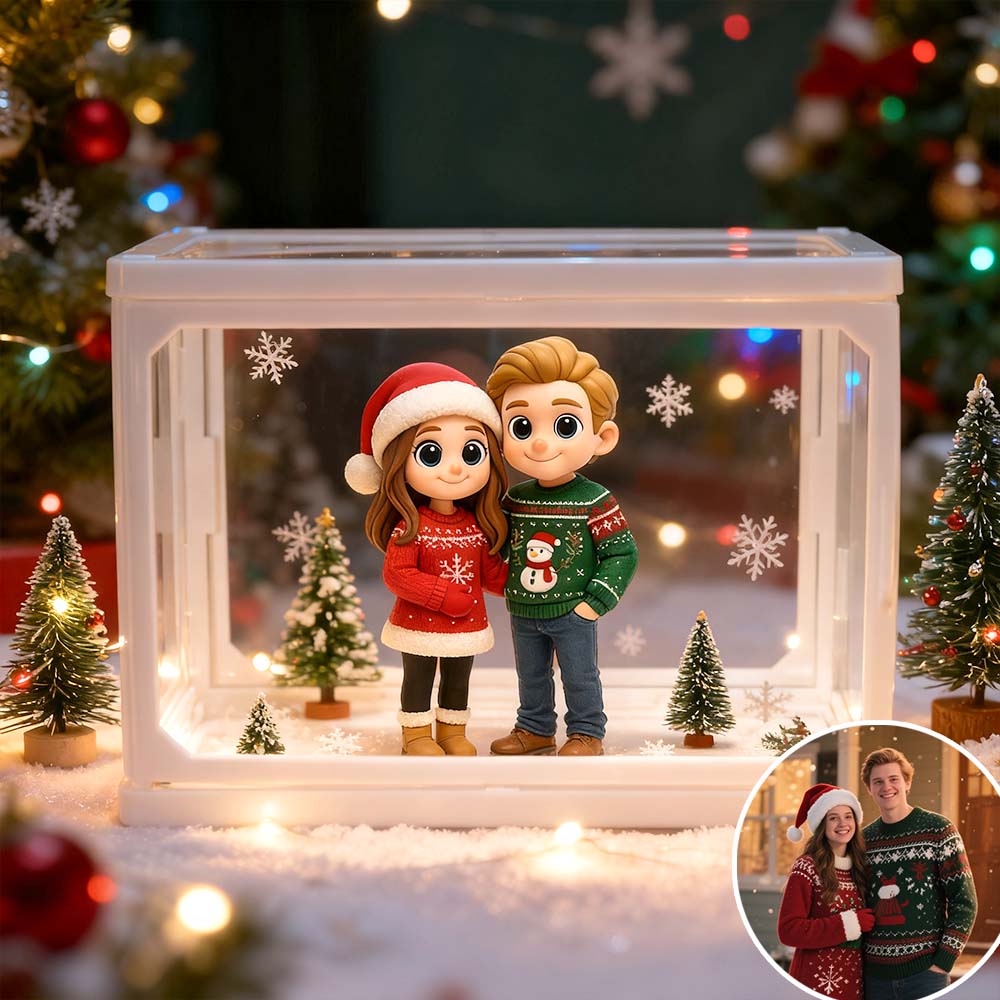 Custom 3D Couple Figure Glass Dollhouse Personalized Scene Display Case Unique Home Decor Anniversary Gift Christmas Style Holiday Gift Idea