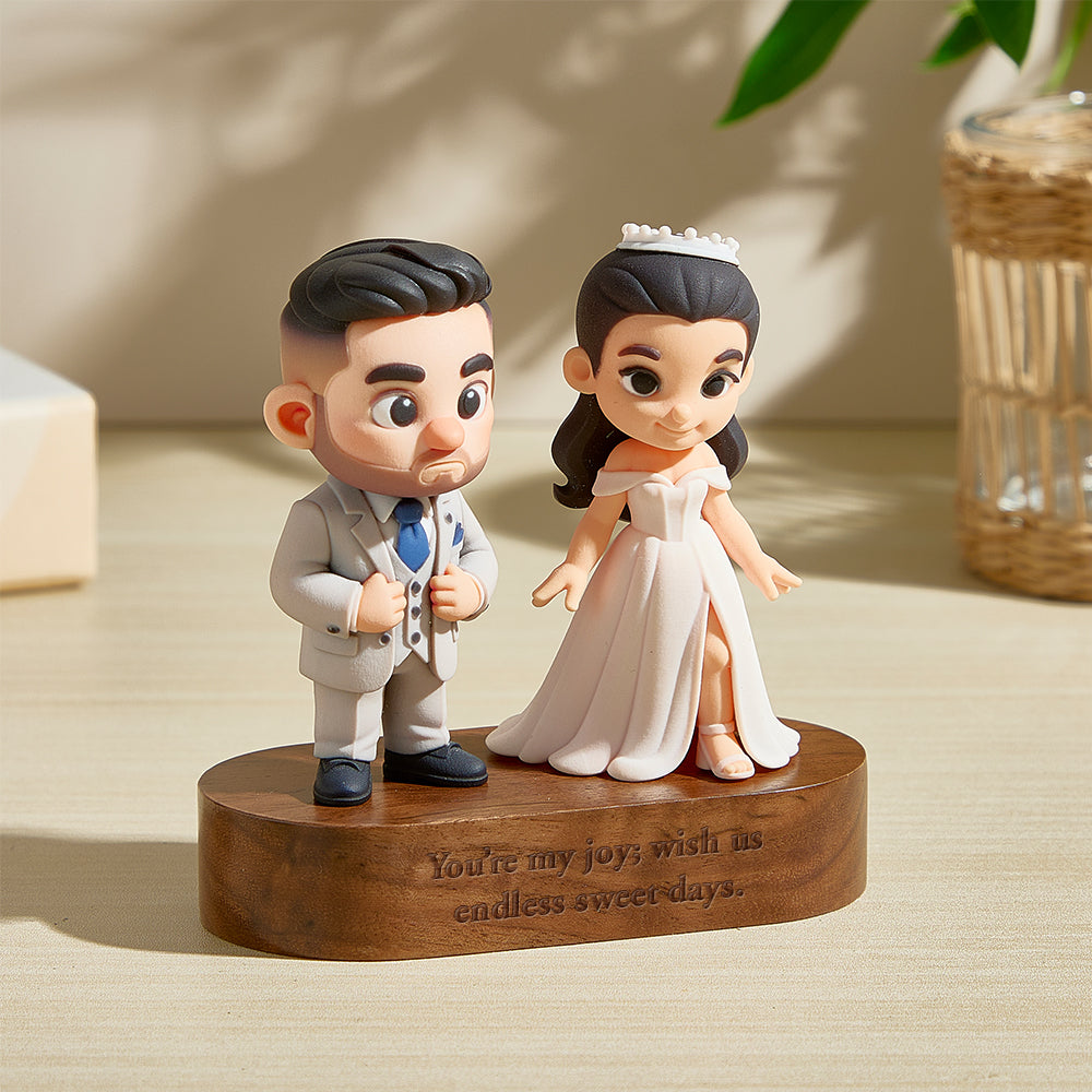 Custom 3D Figurine Engraved Wooden Base Custom Name Personalized Message Solid Wood Stand for Home Decor & Anniversary Keepsake Gift
